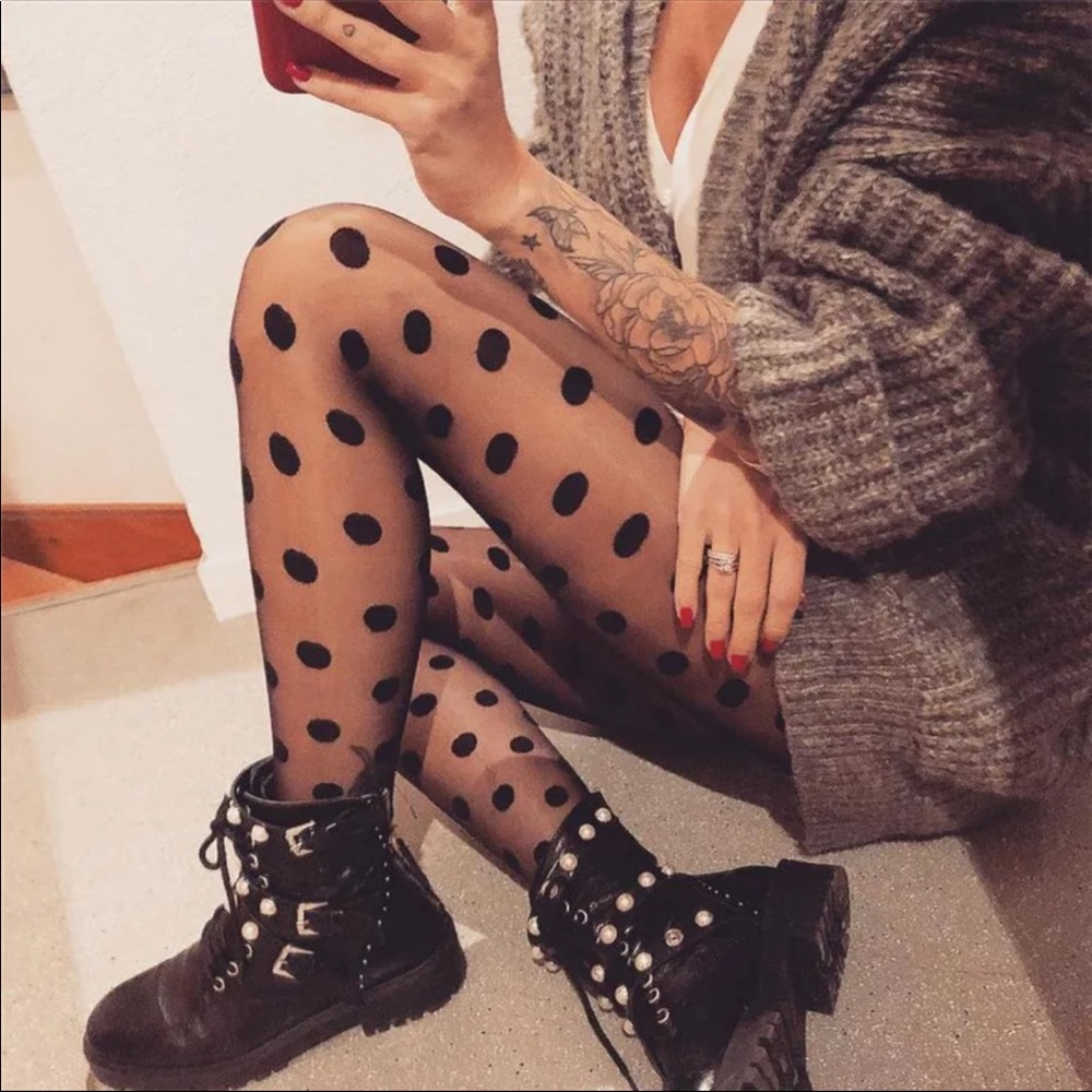 New Black Polka Dot Pantyhose Tights - Picture 1 of 3